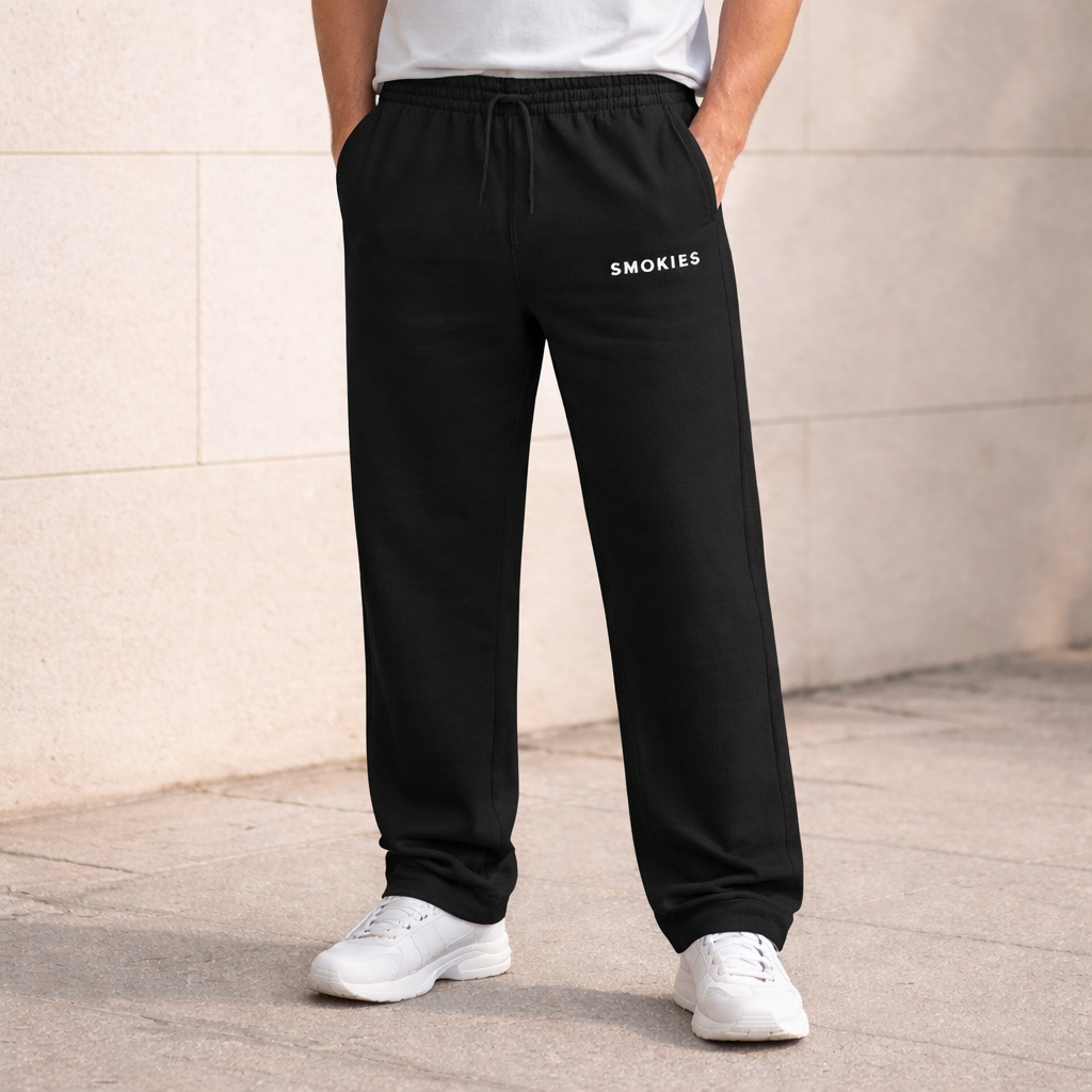 SMOKIES  Black Relaxed Fit Sweatpants. COTTON ( 260 Gsm)
