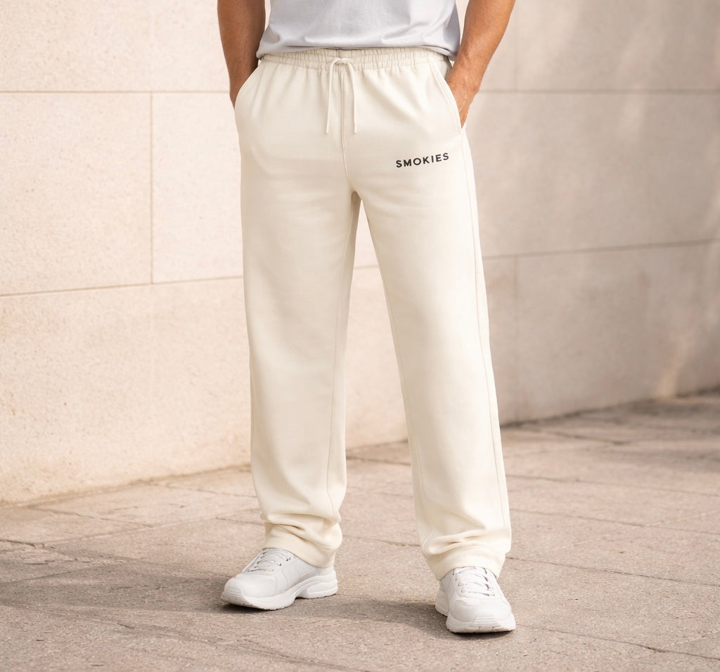 SMOKIES Off-White Relaxed Fit Sweatpants. COTTON ( 260 Gsm)