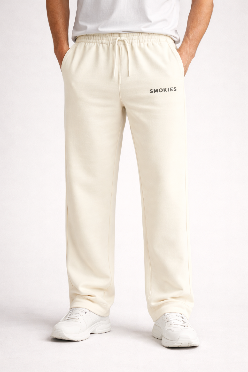 SMOKIES Off-White Relaxed Fit Sweatpants. COTTON ( 260 Gsm)
