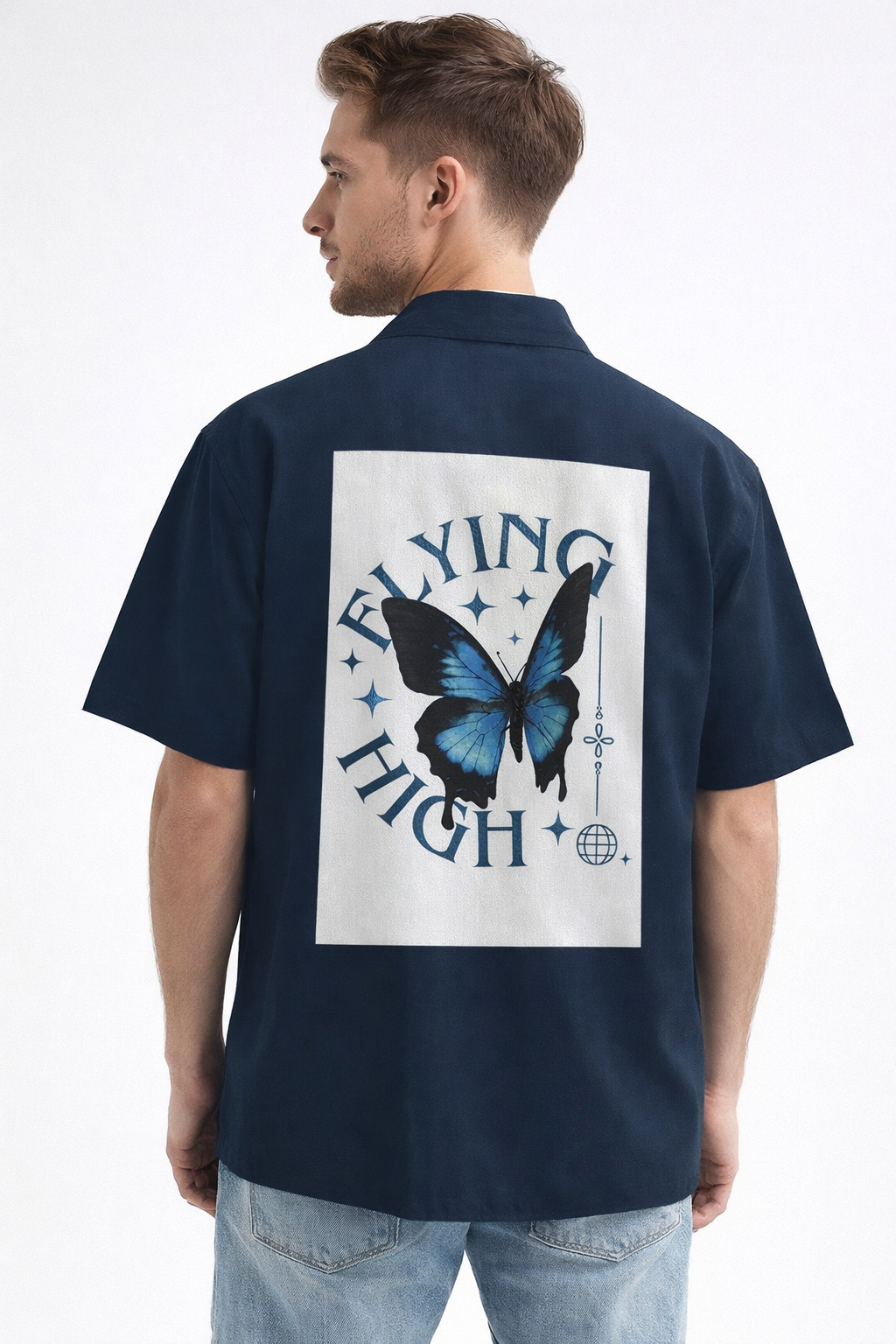 Midnight Blue Flying High Oversized Half Shirt
